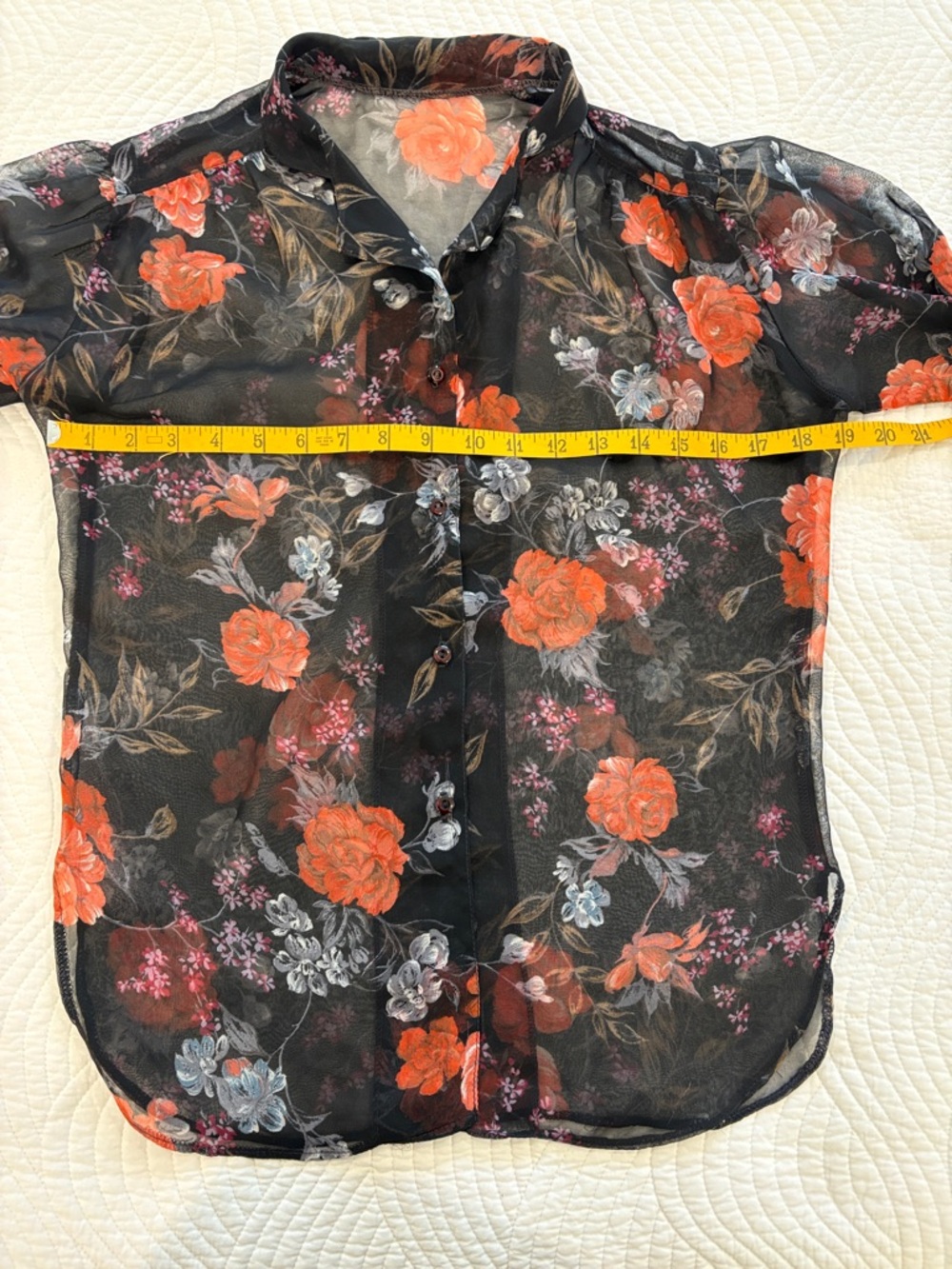 Sheer Black Floral Button-Up Blouse - Picture 6 of 7